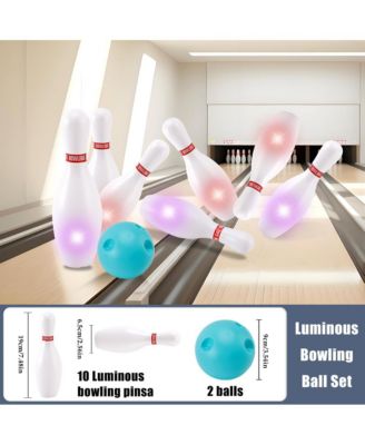Kids Glow Bowling Set with 10 Pins & 2 Balls for Indoor/Outdoor Party Fun