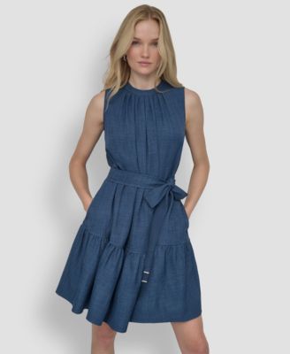 Women's Sleeveless Crew Neck Drop Waist Short Dress