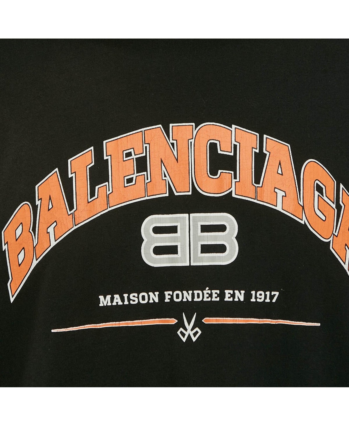 Pre-Owned Balenciaga Men's Black Logo Print Cotton Crew Neck Distressed Sweatshirt
