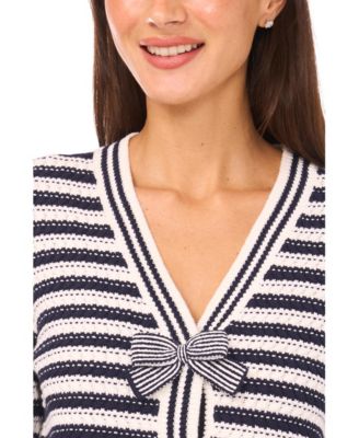 Women's Ribbon-Trim Striped Long-Sleeve Sweater