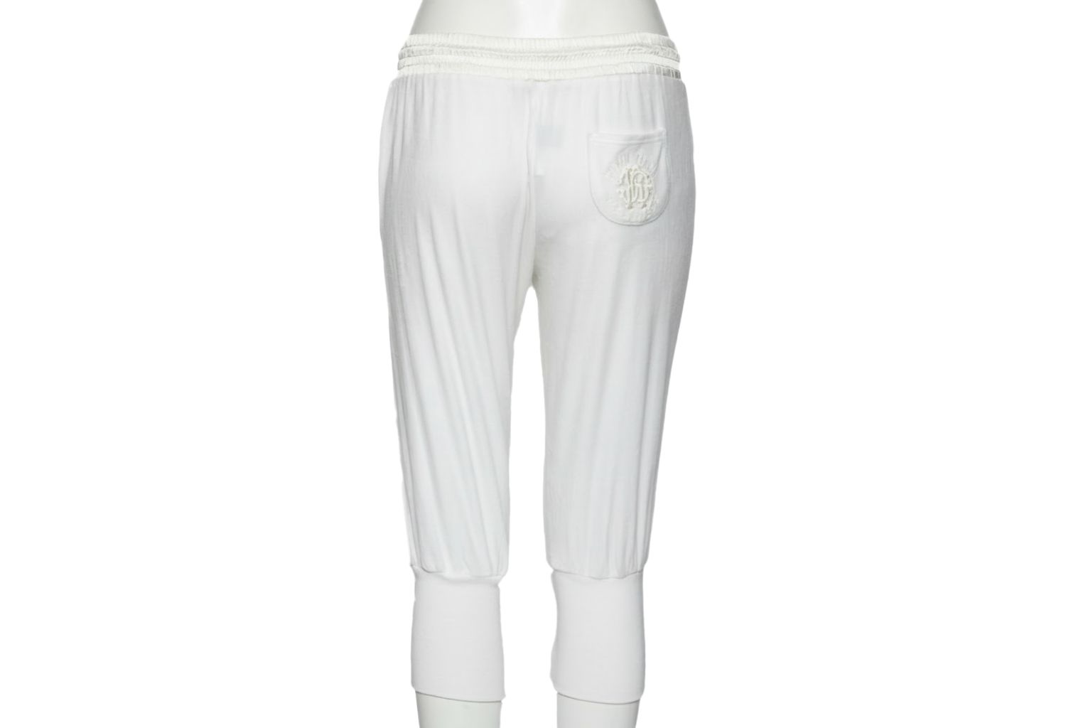 Women's White Cotton Rib Knit Detailed Cropped Joggers