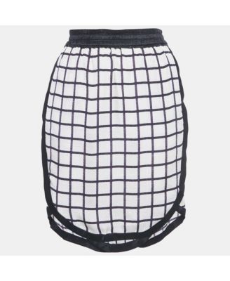 Women's Etoile White Windowpane Silk Skirt