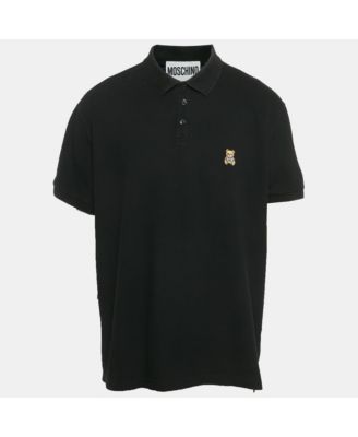 Men's Black Teddy Applique Cotton Knit Polo T-Shirt