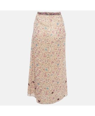 Women's Purple Floral Printed Chiffon Embellished Detail Midi Skirt
