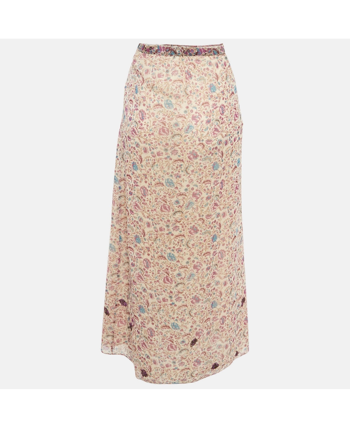 Pre-Owned Zadig & Voltaire Women's Purple Floral Printed Chiffon Embellished Detail Midi Skirt