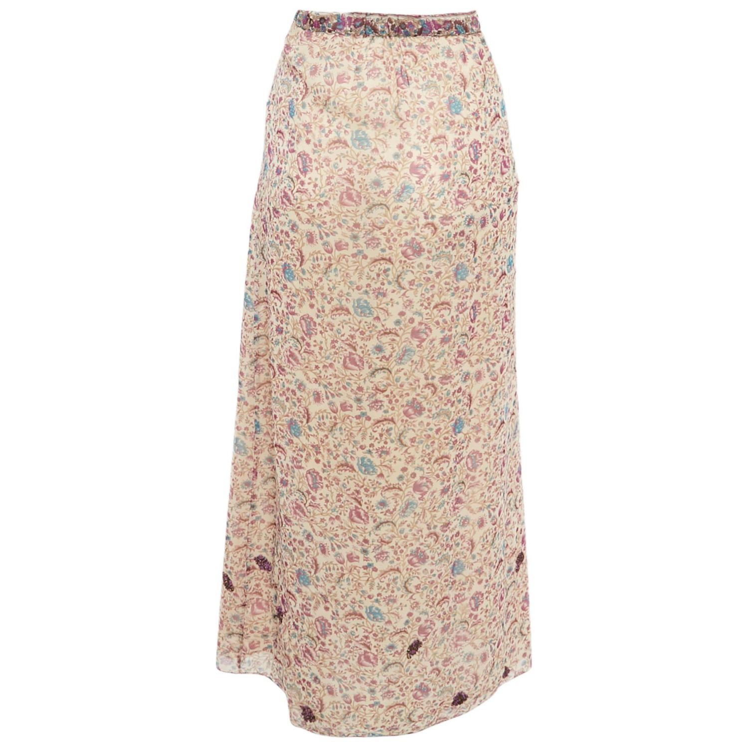 Women's Purple Floral Printed Chiffon Embellished Detail Midi Skirt