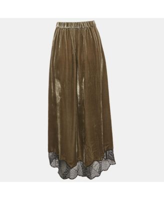 Women's Green Lace Trim Velvet Joslin Midi Skirt