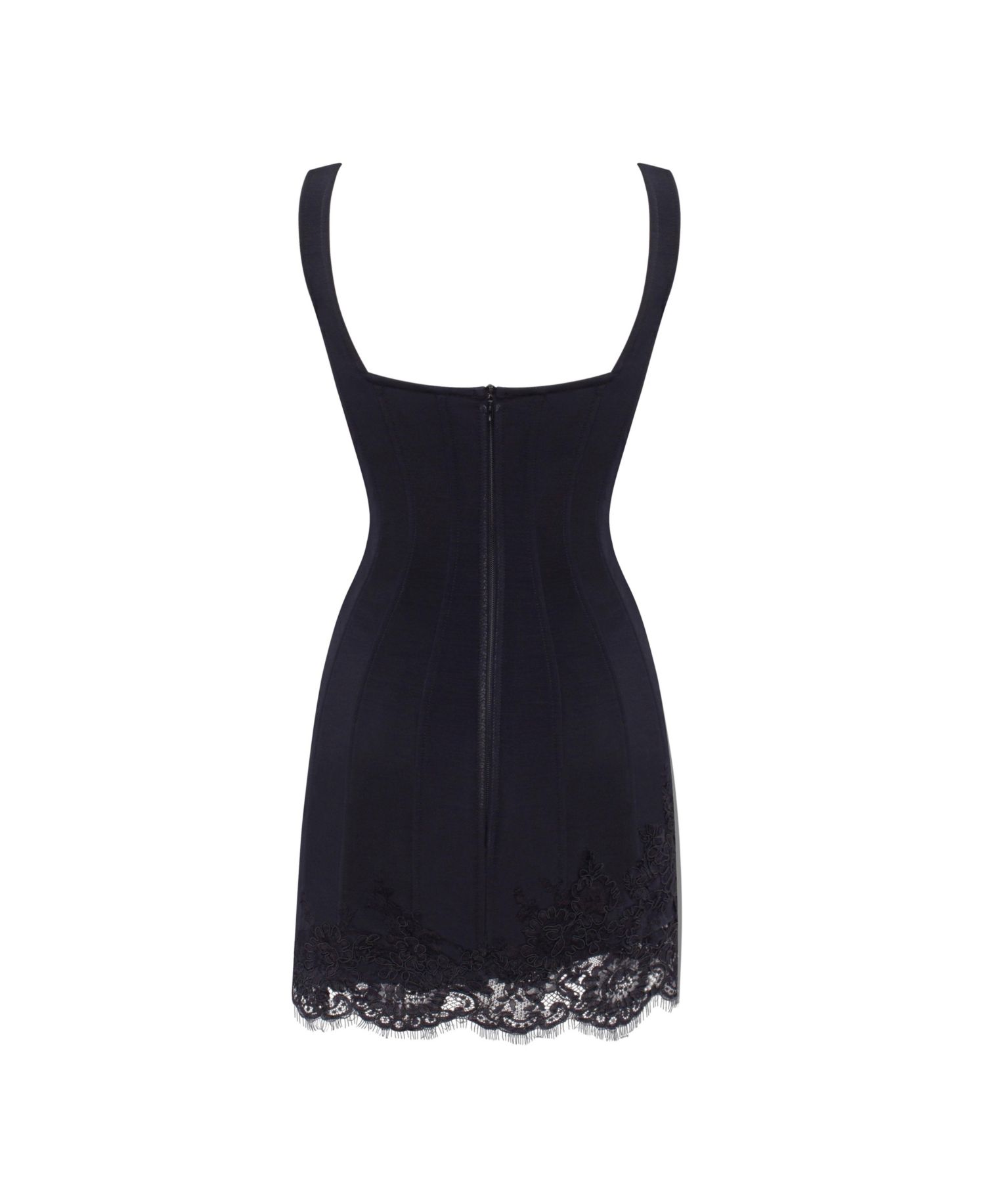 Womens Sultry Black Corset Mini Dress With Lace Hem