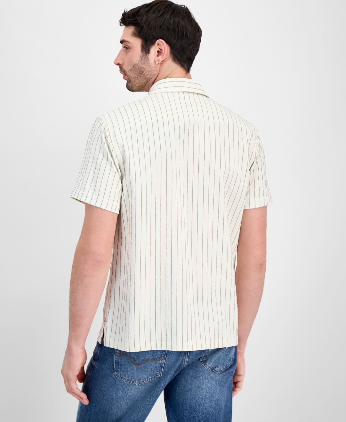 Guess Men's Redford Stripe Woven Short-Sleeve Shirt