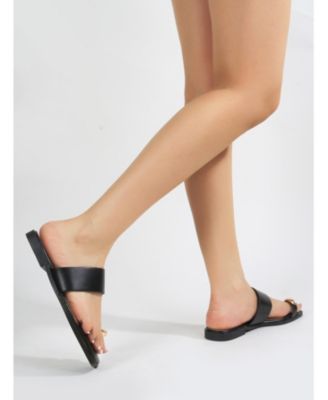 Women's Kamila Gold-Tone Toe-Loop Slide Sandals