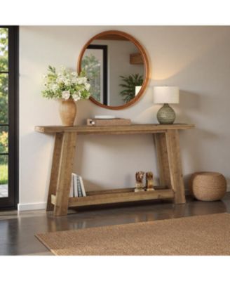 63-Inch Solid Wood Console Table, Farmhouse Entryway Table with 2-Tier Shelf, Narrow Sofa Table Behind Couch