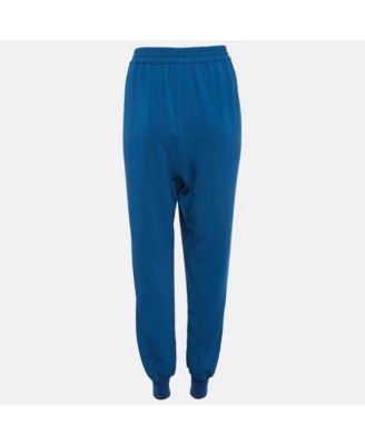 Women's Blue Crepe And Rib Knit Trim Joggers