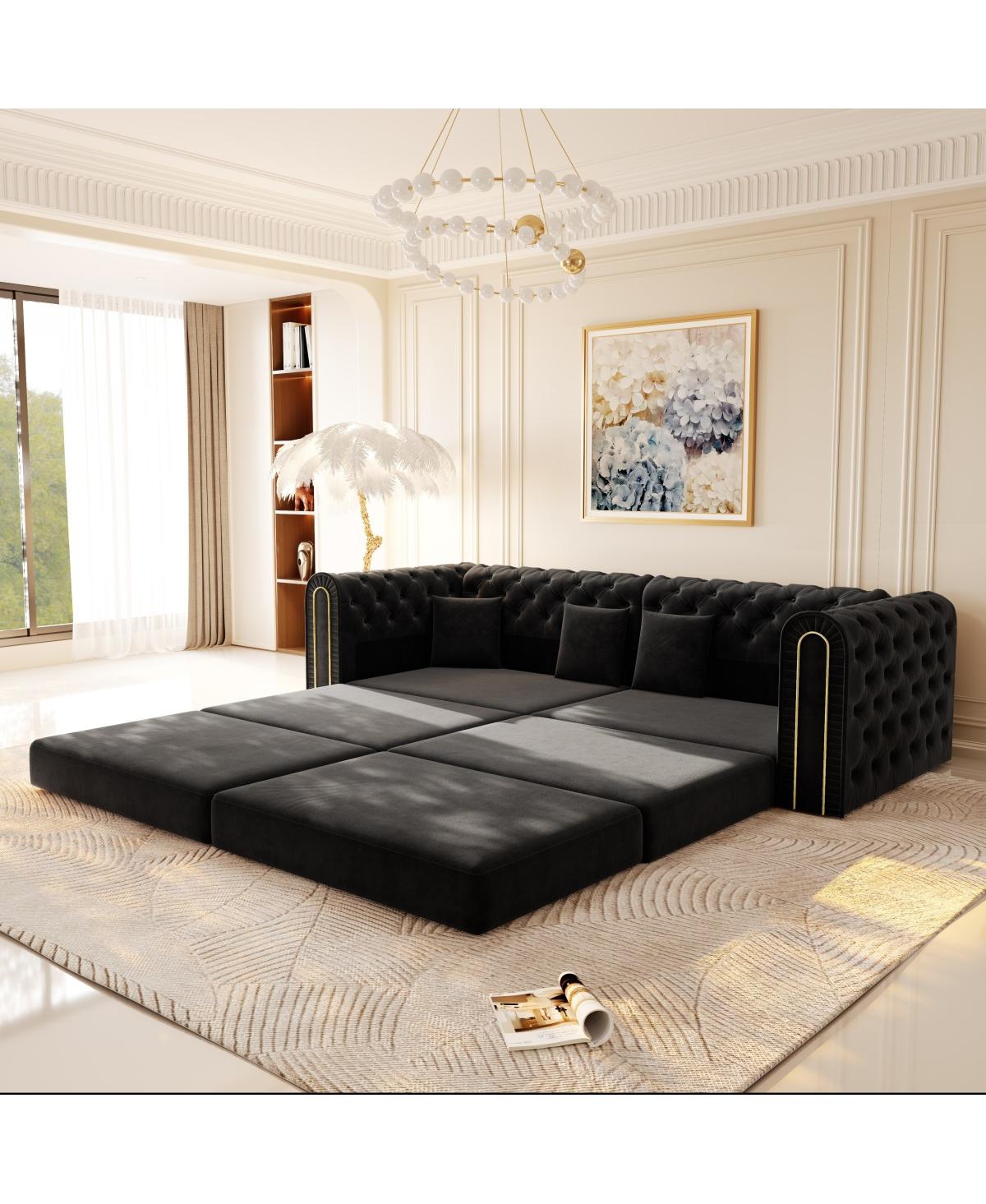 Streamdale Furniture Elegant 3-in-1 Convertible Sleeper Sofa with Gold Trim, Black