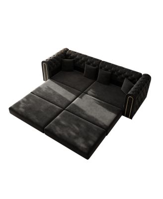 Elegant 3-in-1 Convertible Sleeper Sofa with Gold Trim, Black