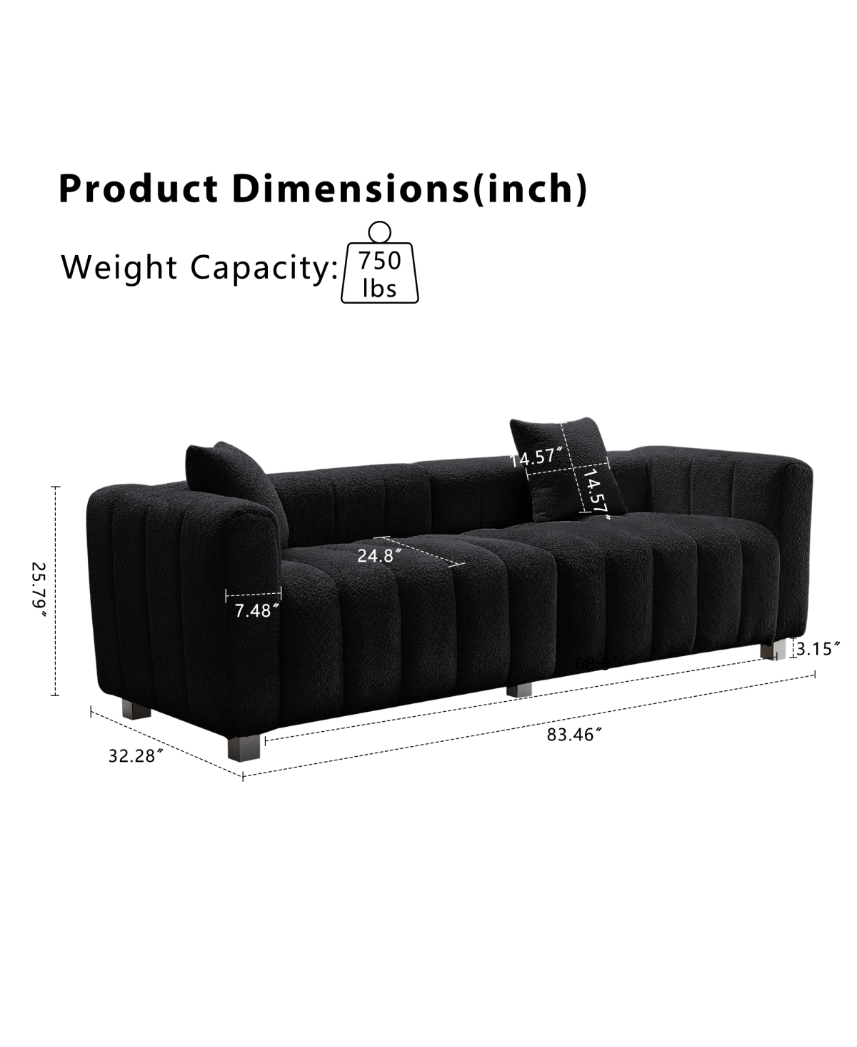 Streamdale Furniture Premium Velvet 3-Seater Sofa with Metal Base and 2 Pillows