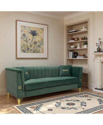  Modern Velvet Sofa with Vertical Channel Tufting