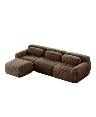  L-shaped Chocolate Plush Sofa with Pillows, High-Density Sponge, No Assembly
