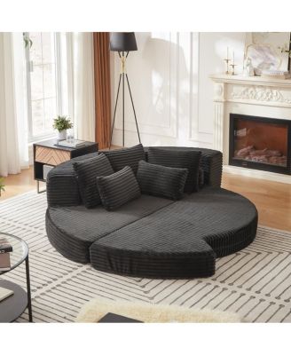 78.5-Inch Corduroy Semi-Circular 2-in-1 Sofa Bed with Neck Pillow & 5 Throw Pillows