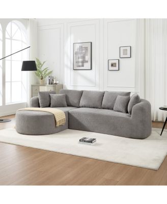 Light Gray Corduroy Cloud Sectional Sofa with L-Shape Chaise