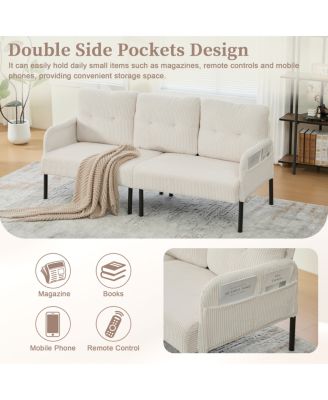 Streamdale Oversized Corduroy Loveseat Sofa with Metal Legs & Side Pockets