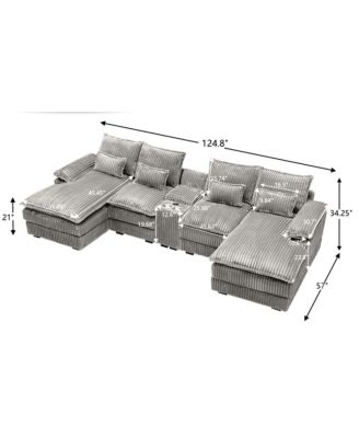 120" 5-piece U-shaped sofa w/ console, USB ports & 4 pillows