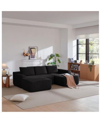 Streamdale 105.7" U-Shaped Cloud Sectional Couch, Modern Modular Sofa, Black Corduroy