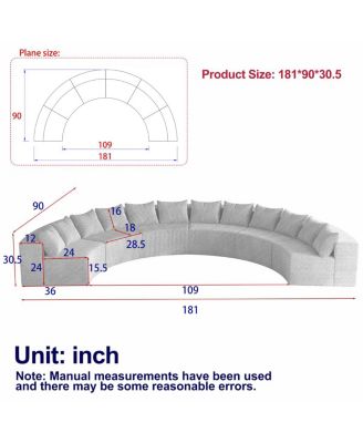  Corduroy Curved Sectional Foam Sofa with 12 Pillows & Six Modules