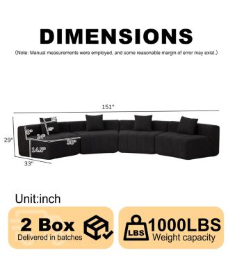  Chenille Curved Sectional Sofa with 4 Pillows, Semi-Circular Modular Design