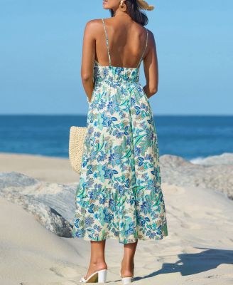 Women's Blue Meadow Floral Mini Beach Dress
