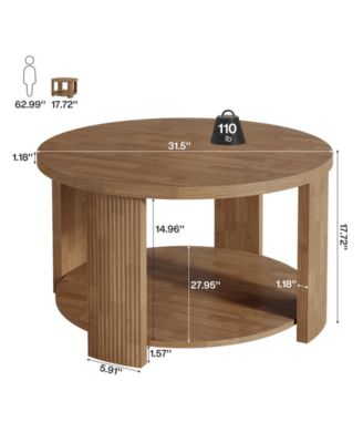 2-Tier Round Coffee Table for Living Room, 31.5-Inch Mid-Century Modern Circle Accent Center Table with Thick Tabletop, Low Cocktail Tea