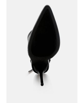 Womens Dacia Rhinestones Strap Satin Calf Boots