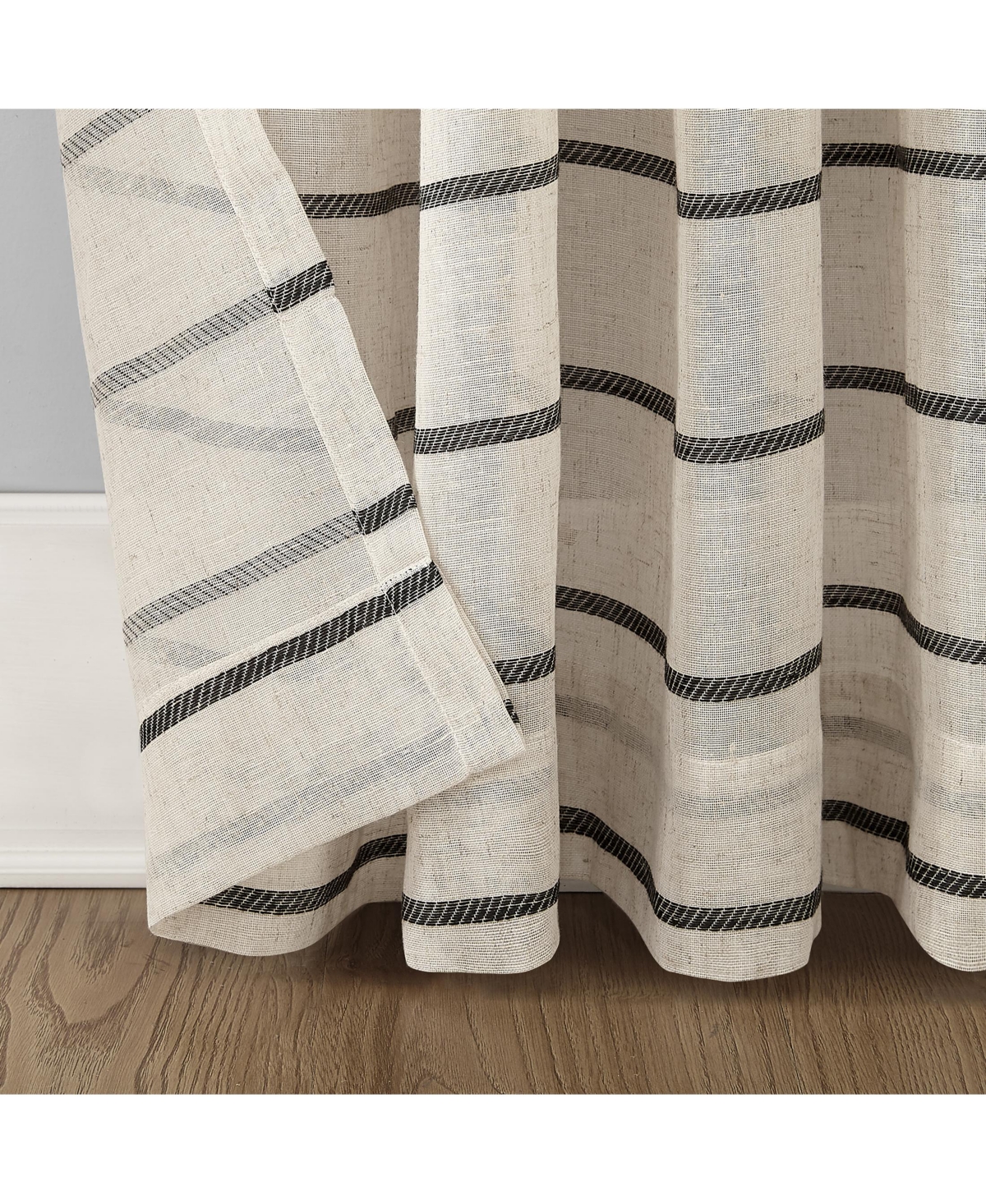 Twill Stripe Anti-Dust Linen Blend Sheer Curtain Panel
