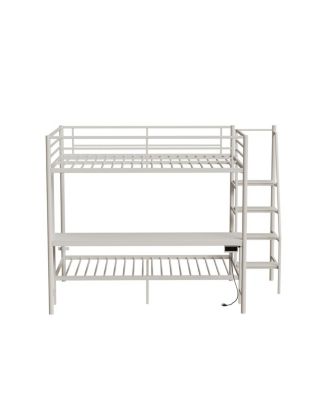  White full size bunk bed with twin size, LED light and charging socket