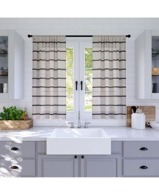 Twill Stripe Anti-Dust Linen Blend Sheer Cafe Curtain Valance