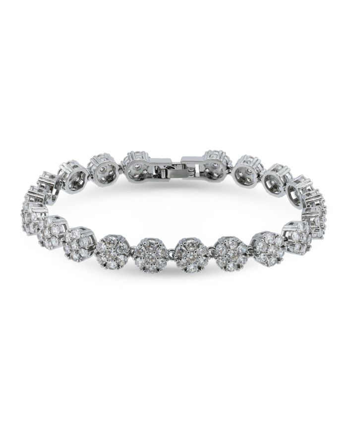 7 ct. t.w 2mm Round Cut Cubic Zirconia Stones Cluster Flower Link Bracelet