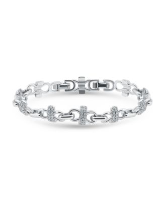 1 5/8 ct. t.w Glass Stone Pave Bars Between Polish Links Bracelet