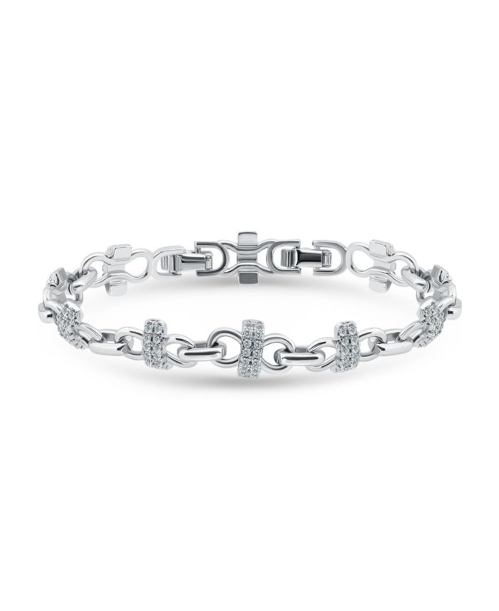1 5/8 ct. t.w Glass Stone Pave Bars Between Polish Links Bracelet