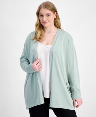 Plus Size Collarless Open-Front Cardigan 
