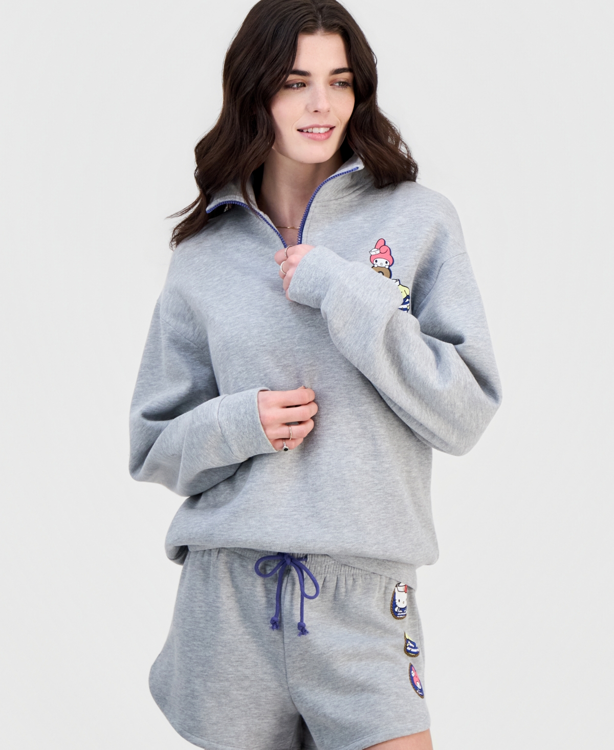 Love Tribe Juniors' Hello Kitty Sailor Friends Quarter-Zip Graphic Fleece Sweatshirt