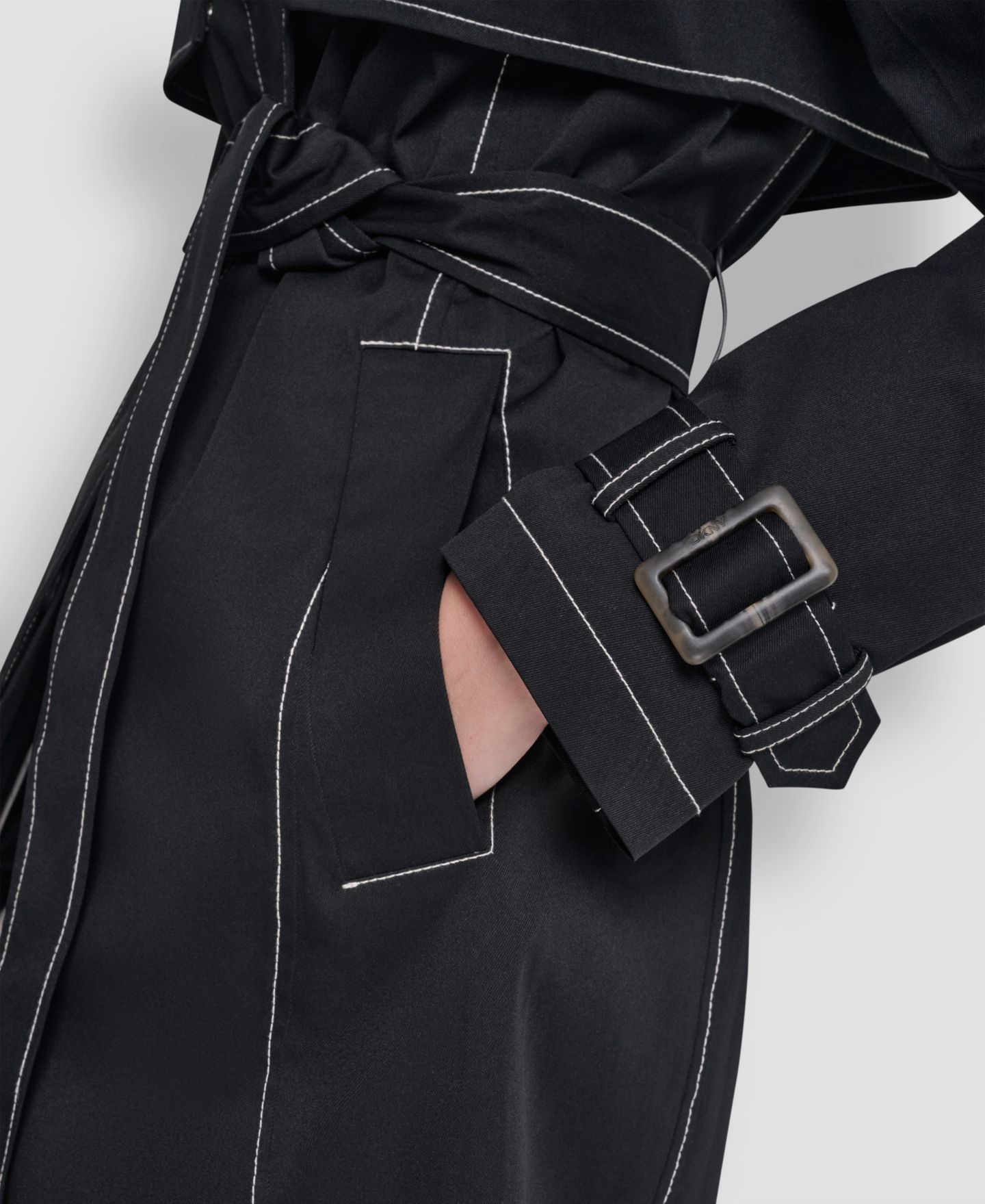 Женский топ DKNY Top Collar Utility Raincoat, цвет: Чёрный — фото 8