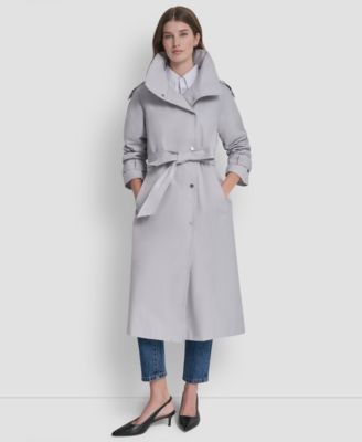 Women's Belted Funnel Collar Long Trench Coat