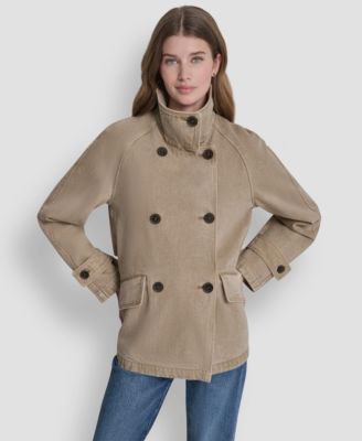 Women's Denim Double Breasted A-Line Coat