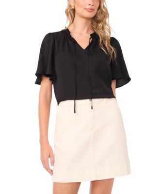 Women's Tie Neck Short-Sleeve Blouse