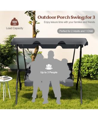 3 Seat Outdoor Patio Canopy Porch Swing with Cushioned Steel Frame