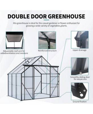 LUCKY ONE 8x6FT Double Door Polycarbonate Greenhouse with Base Anchoring