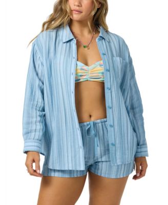 Juniors' Leni Waves Collar Neck Striped Top