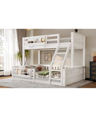 Twin XL over Queen Bunk Bed with Ladder, Guardrails, Pegboard & Bookshelf