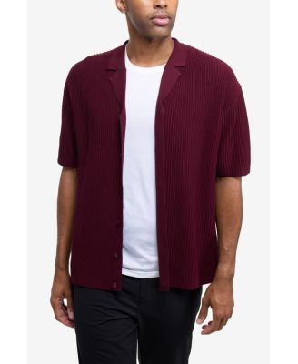 Men's Short Sleeve Vertical Ottoman Camp Collar Button Down Sweater Polo