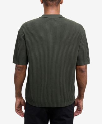 X RAY Men's Short Sleeve Vertical Ottoman Camp Collar Button Down Sweater Polo