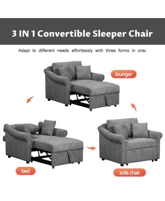Chenille Convertible Sleeper Chair with Adjustable Backrest